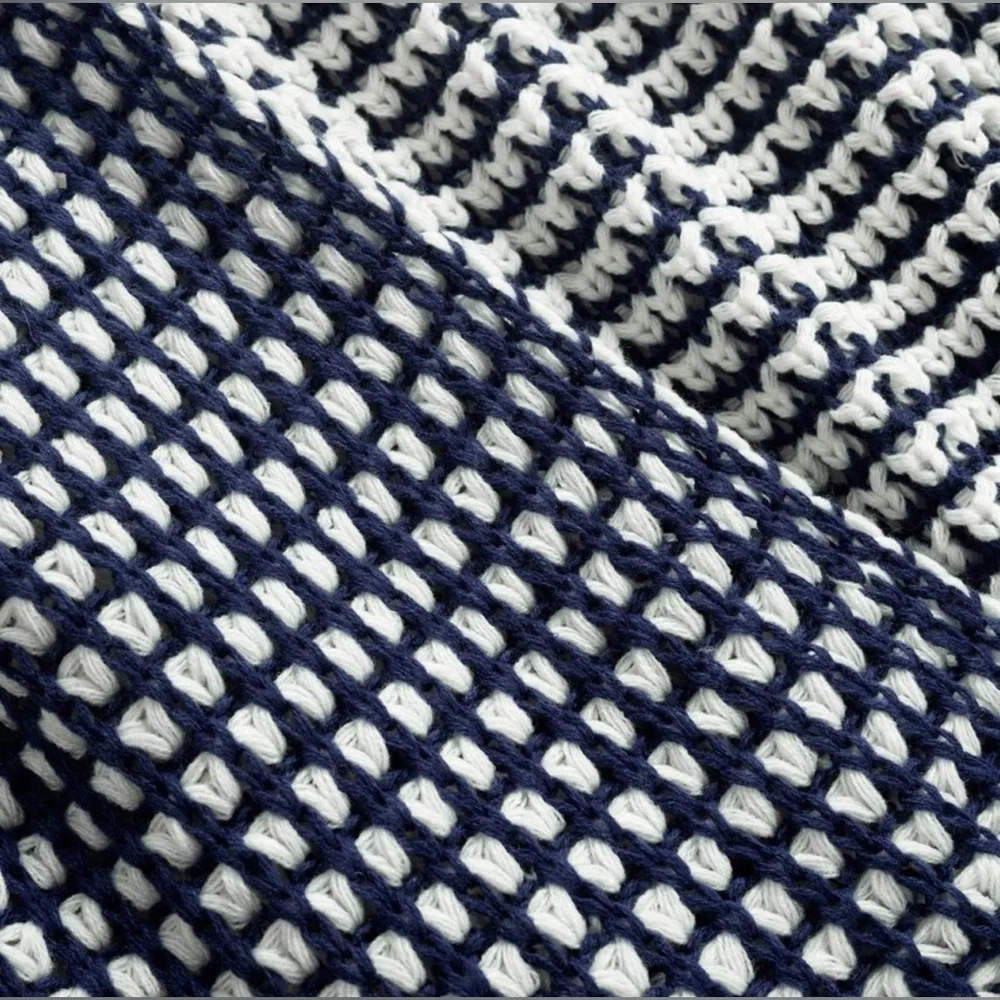NWT Lush Decor Navy White Knitted Throw Blanket Home Cozy Knit Winter Warm Boho